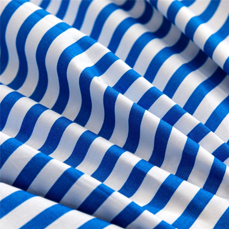JELLYMONI 100% Natural Cotton 2pcs Striped Duvet Cover Sets,White Duvet Cover with Blue Stripes Pattern Printed Comforter Cover,with Zipper Closure & Corner Ties(Twin Size) - Image 5