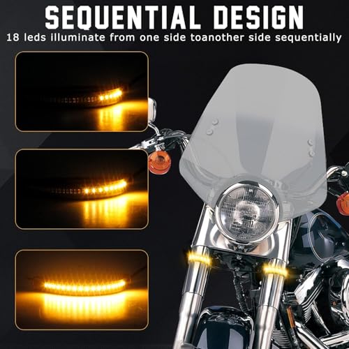 QUASCO Front Rear Motorcycle Led Turn Signals, Universal White Amber Fork Light Strip, Red Brake Tail Lights Compatible with Harley Cafe Racer Dual Sport Dirt Bike, Pack of 3 - Image 2