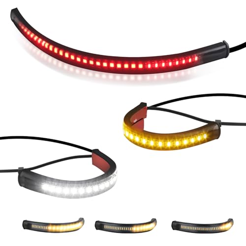 QUASCO Front Rear Motorcycle Led Turn Signals, Universal White Amber Fork Light Strip, Red Brake Tail Lights Compatible with Harley Cafe Racer Dual Sport Dirt Bike, Pack of 3 - Image 1