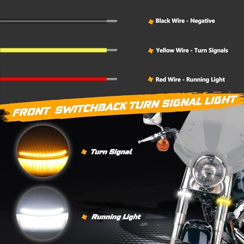 QUASCO Front Rear Motorcycle Led Turn Signals, Universal White Amber Fork Light Strip, Red Brake Tail Lights Compatible with Harley Cafe Racer Dual Sport Dirt Bike, Pack of 3 - Image 3