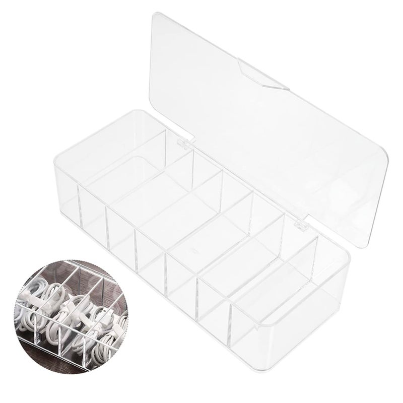 2 Compartment Desktop Cord Organizer Box With Lid For Wire Storage Tidy Space - Image 3