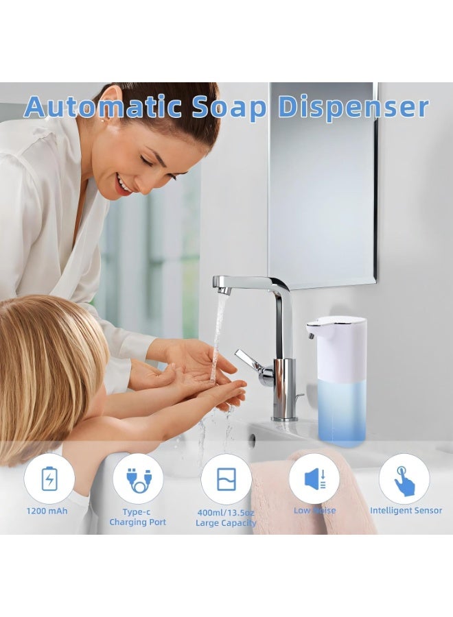 موثوقية التنبؤ مُوزِّع صابون آلي لمس خالي، مُوزِّع صابون رغوي بسعة 400 مل مع شحن عبر منفذ USB-C، و4 مستويات قابلة للتعديل للرغوة، ووظيفة تنظيف ذاتي، لحوض المطبخ/سطح المائدة في الحمام (بياض) - Image 2