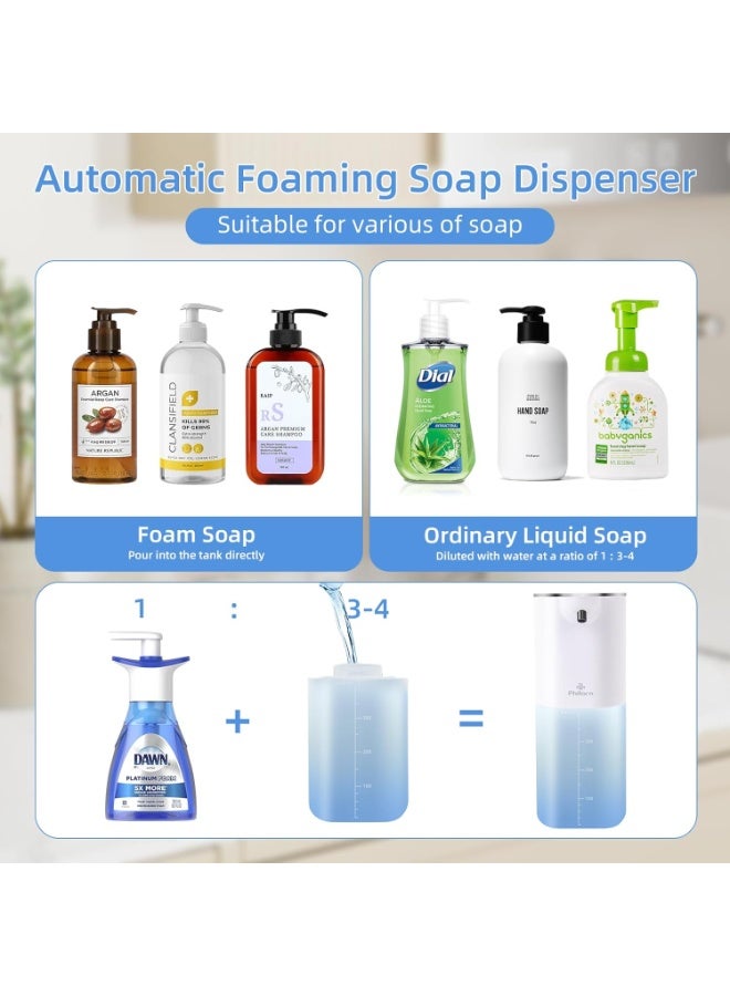 موثوقية التنبؤ مُوزِّع صابون آلي لمس خالي، مُوزِّع صابون رغوي بسعة 400 مل مع شحن عبر منفذ USB-C، و4 مستويات قابلة للتعديل للرغوة، ووظيفة تنظيف ذاتي، لحوض المطبخ/سطح المائدة في الحمام (بياض) - Image 5