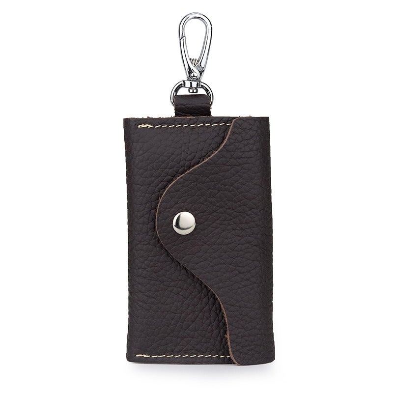 Genuine Leather Key Organizer Wallet with 6 Hooks + Coin Pocket, Snap-Clasp Quick-Hang Key Case (Suitable for Car Keys and House Keys), Coffee