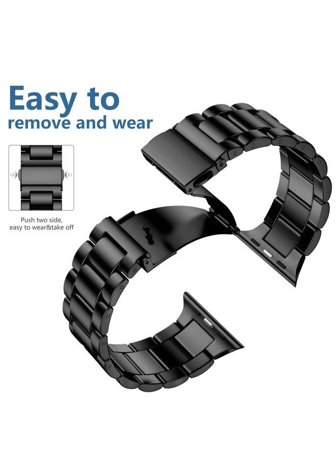 Lerobo Compatible with Apple Watch Band 42mm 44mm 45mm 49mm 41mm 40mm 38mm, Stainless Steel Metal Band for Apple with 2 Pack Screen Protective Case for Series 9 8 7 6 5 4 3-1 SE for iWatch Men Black - Image 3