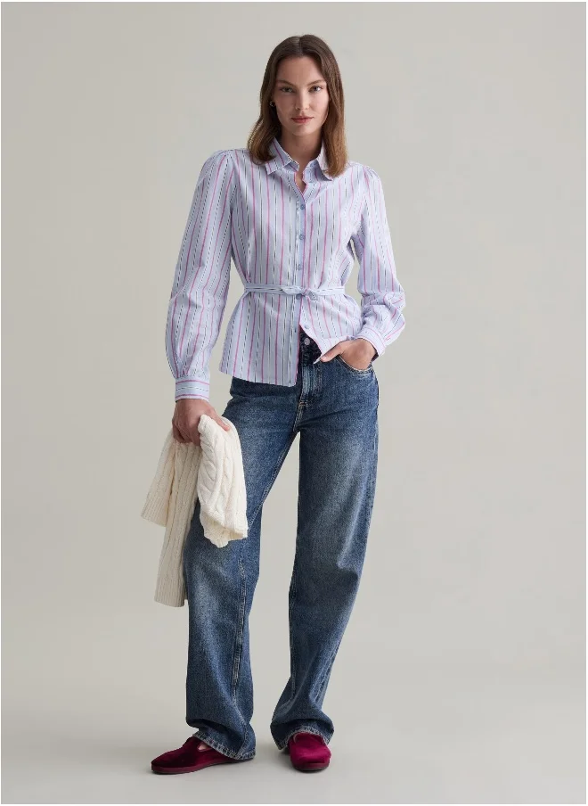 او في اس Striped cotton shirt