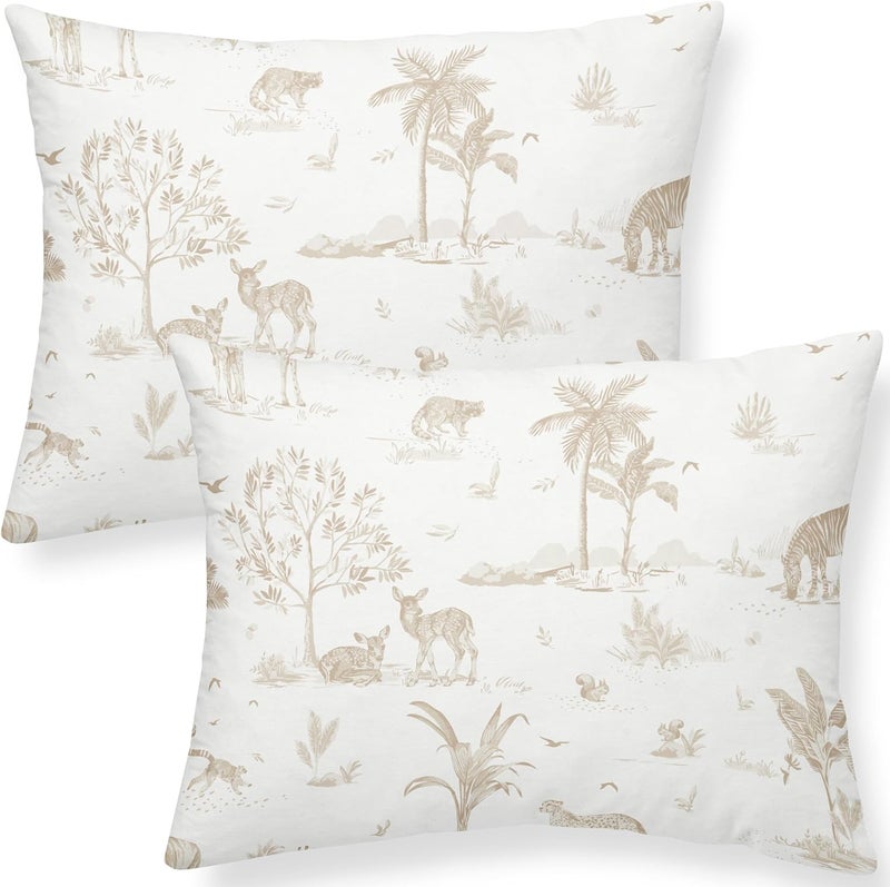 MakeMake Organics Organic Toddler Pillowcase (Set of 2) GOTS Certified Organic Cotton Pillowcase - Ultra Soft Breathable Fits 13x18 Boys Girls Neutral Unisex Animals (14"x19", Safari) - Image 1