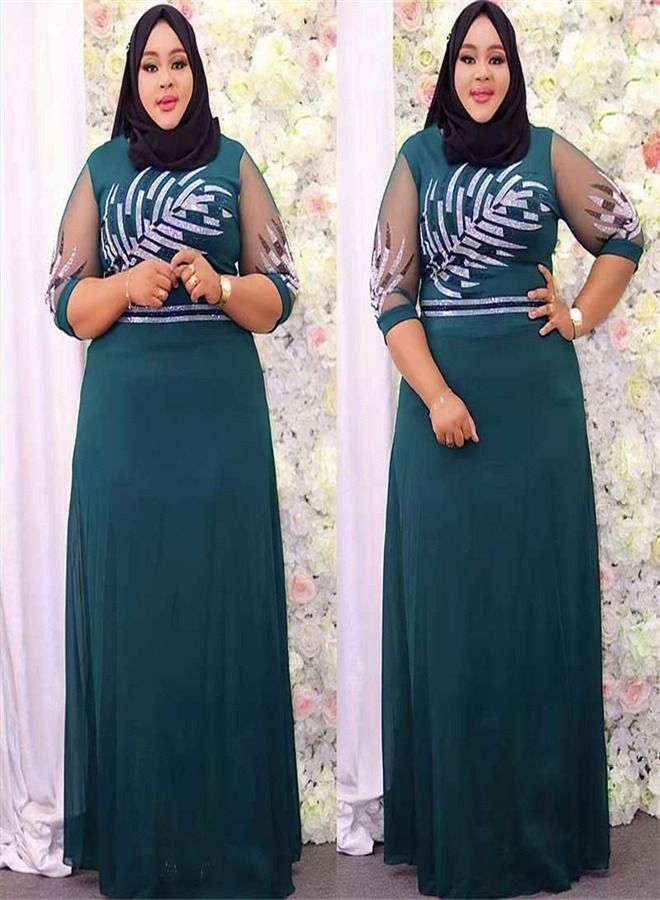 Women's Fashionable Round Neck Dress Green