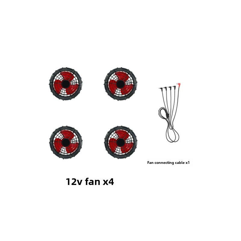 Quad Fan Cooling Jacket Hooded Removable Unisex Workwear UV Protection 12V4 large fan set