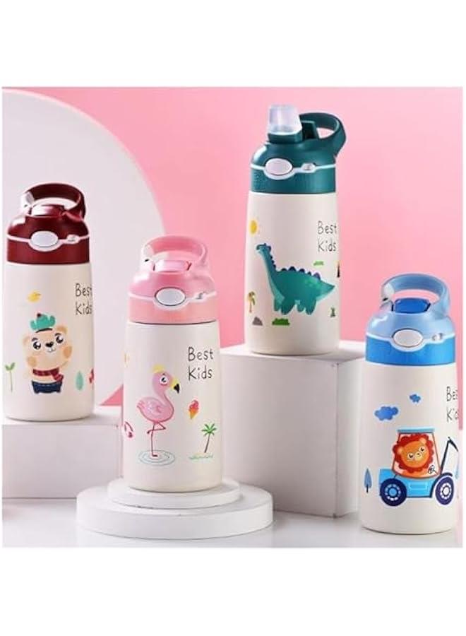 MIXDE 400ML Children Thermos Water Bottle Kids Thermos Mug Baby Duck Billed Straw 316 Stainless Steel Vacuum Flasks Tumbler Thermo Cup, With bag (Green)  - Image 2
