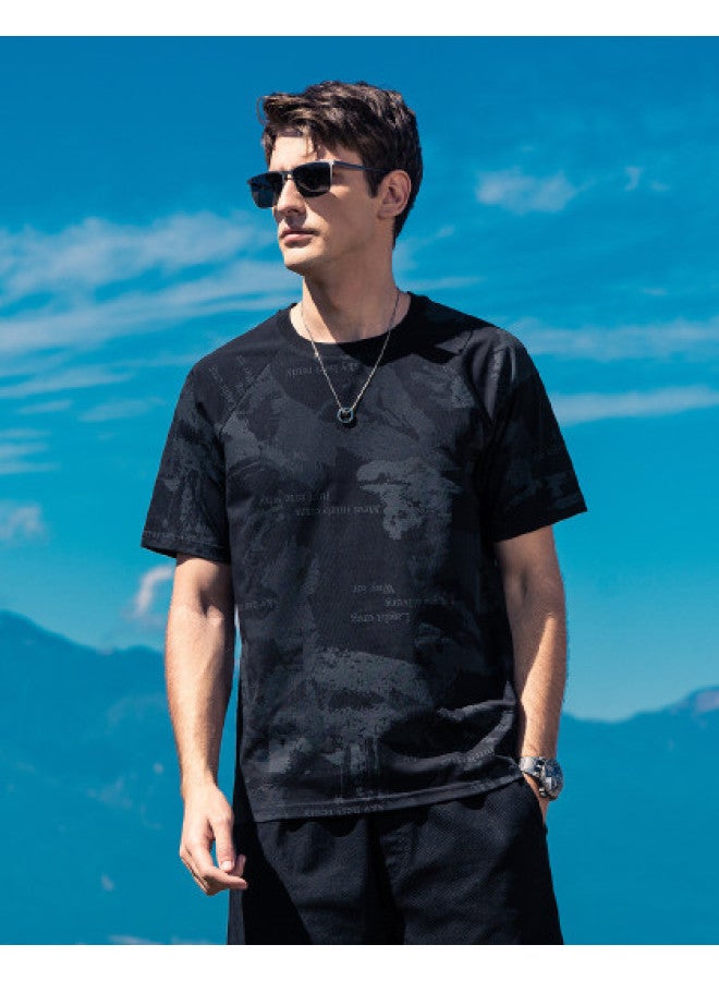 Full-print Seamless Lettering】short Sleeve T-shirt For Men Youth 2025 Raglan Sleeve Tee Men's T-shirt - Image 1