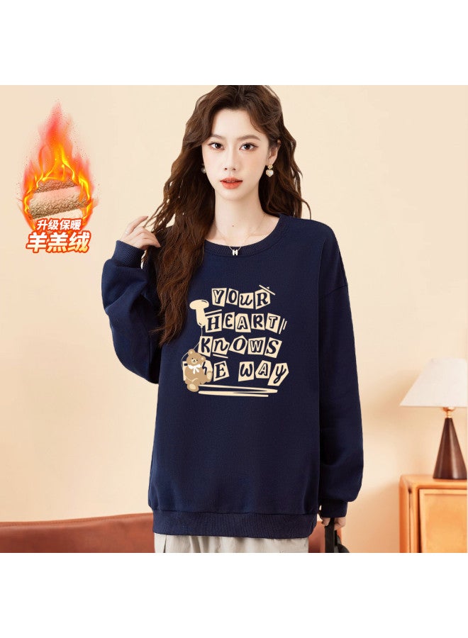 Baleno Fleece-Lined Round Neck Sweatshirt For Women, Autumn Warmth, High-End Feel, Can Be Worn As Innerwear Or Outerwear T-Shirt For Women - Image 5