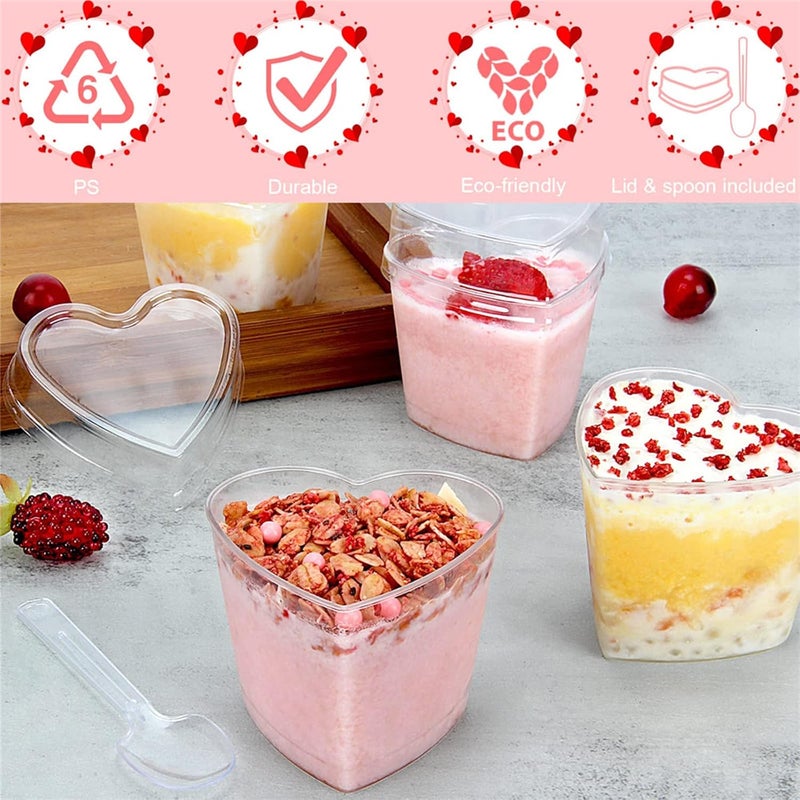 Yuxitia 50 Pcs HeartShaped Plastic Dessert Cups with Lids and Spoons 5 oz Clear Parfait Cups for Valentines Day Birthday Wedding Anniversary Parties - Image 3