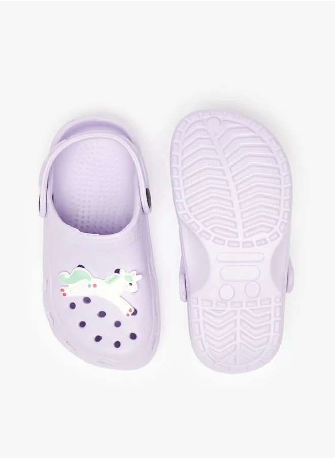 Aqua Girls Unicorn Applique Clogs with Back Strap