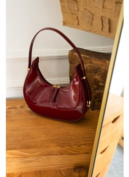 Tekno Trust Plain Guti Model Patent Leather Large Pinterest Women's Baguette Bag No Length Adjustable Claret Red All Age Groups  - Image 2