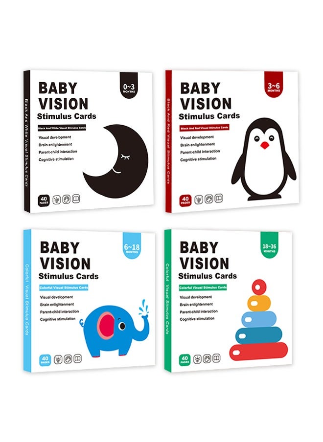 80pcs Visual Stimulation Flashcards, Black And White Colorful Baby Visual Stimulus Cards,Early Childhood Toys Learning Flashcards,Sensory Developmental Black White Card Set For Newborn Baby (4 Books  - Image 1