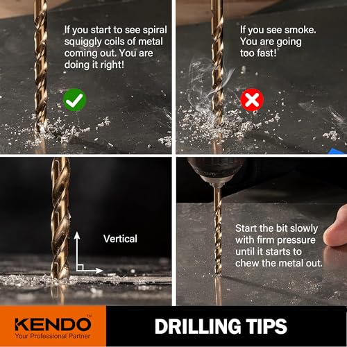 KENDO 5/16 Inch Cobalt Drill Bits (13pcs), M35 High Speed Steel, 135 Degree Tip, Jobber Length Twist Drill Bit Set for Hard Metal, Stainless Steel, Cast Iron, Wood and Plastic, with Storage Case - Image 5