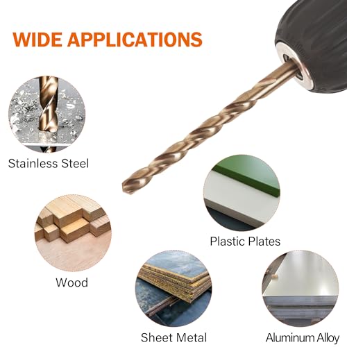 KENDO 5/16 Inch Cobalt Drill Bits (13pcs), M35 High Speed Steel, 135 Degree Tip, Jobber Length Twist Drill Bit Set for Hard Metal, Stainless Steel, Cast Iron, Wood and Plastic, with Storage Case - Image 4