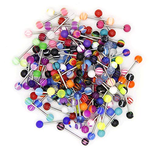 CrazyPiercing 110Pcs Wholesale 14g Tongue Ring Barbells Stainless Steel Bar Tongue Rings Assorted Colors for Women Man - Image 1