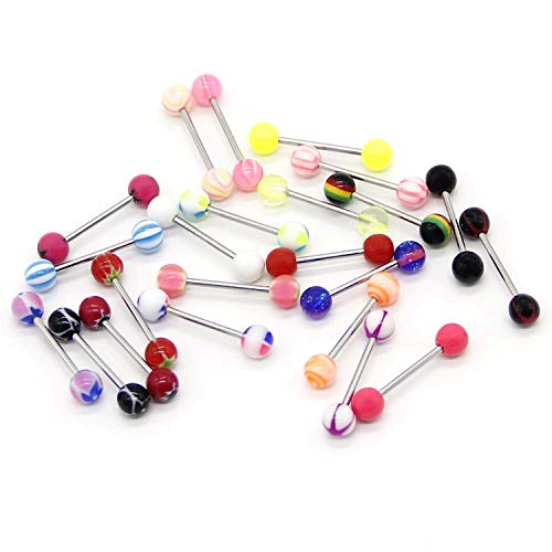 CrazyPiercing 110Pcs Wholesale 14g Tongue Ring Barbells Stainless Steel Bar Tongue Rings Assorted Colors for Women Man - Image 3