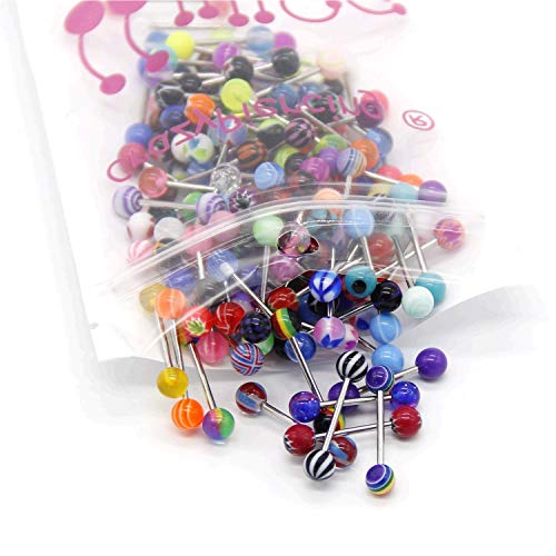 CrazyPiercing 110Pcs Wholesale 14g Tongue Ring Barbells Stainless Steel Bar Tongue Rings Assorted Colors for Women Man - Image 5