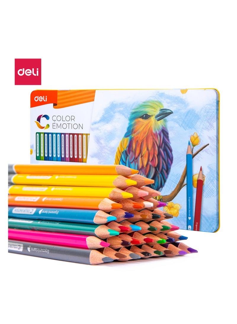 Deli Deli EC00235 COLOR EMOTION 36-Color Triangular Pencils – Pre-Sharpened 2.9mm Poplar Core, Premium Metal Storage Box – Art & School Supplies  - Image 1