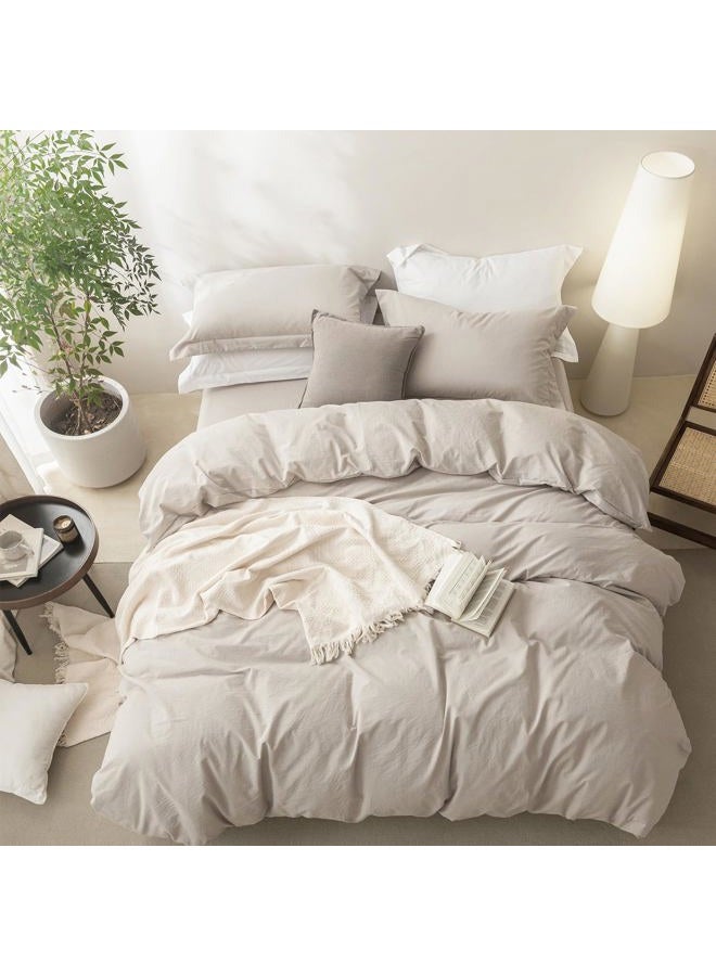BDEAR Linen Feel Duvet Cover King Size, 100% Washed Cotton Comforter Cover 90x90inch with Zipper Closure Plus 2 Pillowcases, Solid-Cream Grey - Image 5