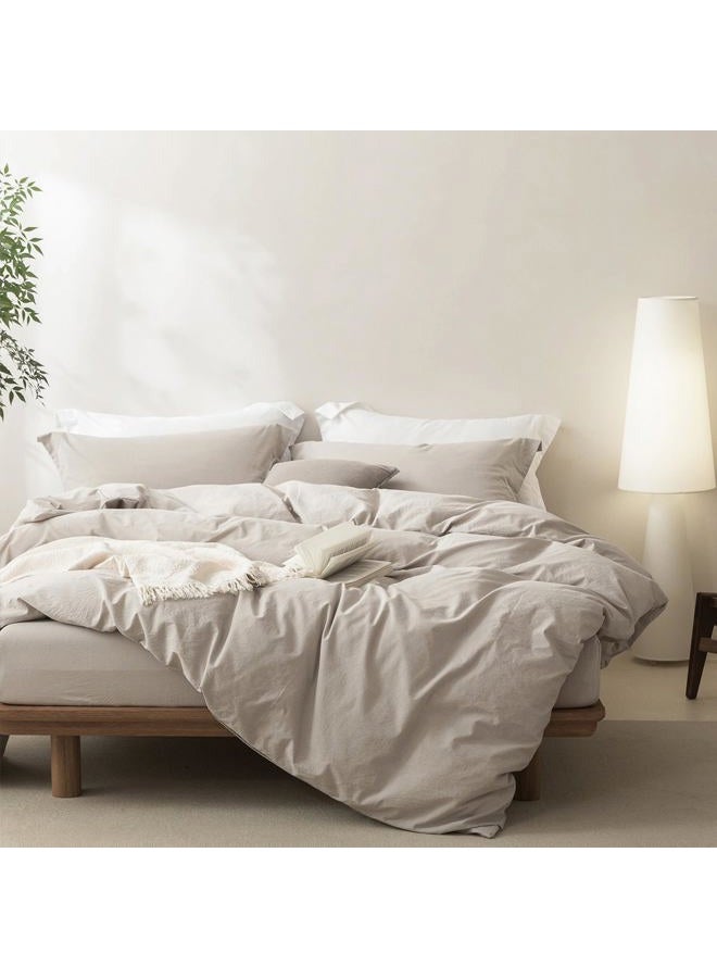 BDEAR Linen Feel Duvet Cover King Size, 100% Washed Cotton Comforter Cover 90x90inch with Zipper Closure Plus 2 Pillowcases, Solid-Cream Grey - Image 4
