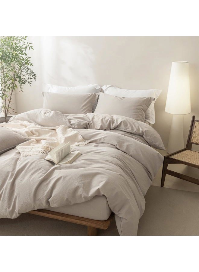 BDEAR Linen Feel Duvet Cover King Size, 100% Washed Cotton Comforter Cover 90x90inch with Zipper Closure Plus 2 Pillowcases, Solid-Cream Grey - Image 2
