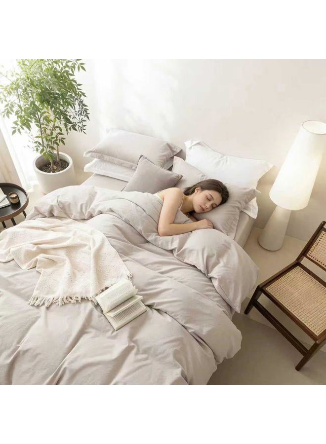 BDEAR Linen Feel Duvet Cover King Size, 100% Washed Cotton Comforter Cover 90x90inch with Zipper Closure Plus 2 Pillowcases, Solid-Cream Grey - Image 3