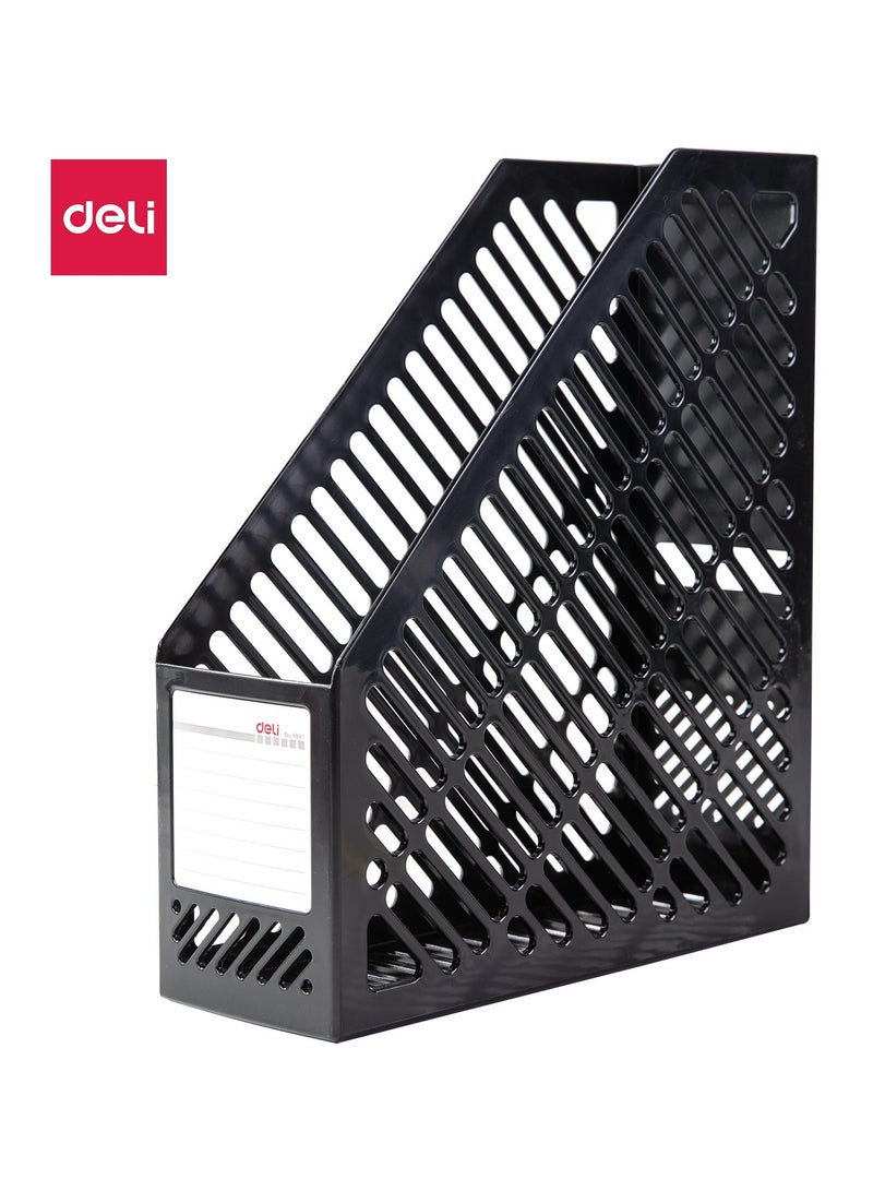 Deli حامل مجلات بلاستيكي قطعة واحدة باللون الأسود - Image 1