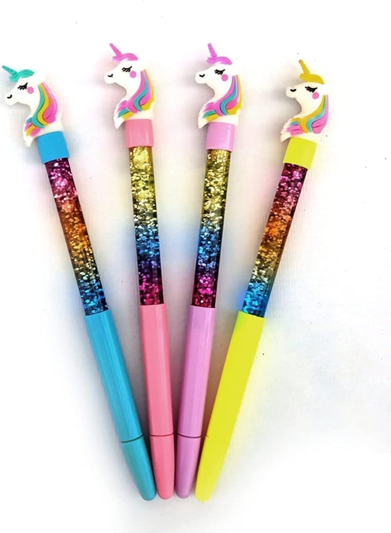 قلم جل لامع مائي بتصميم يونيكورن بتصميم جميل كيس 4 اقلام