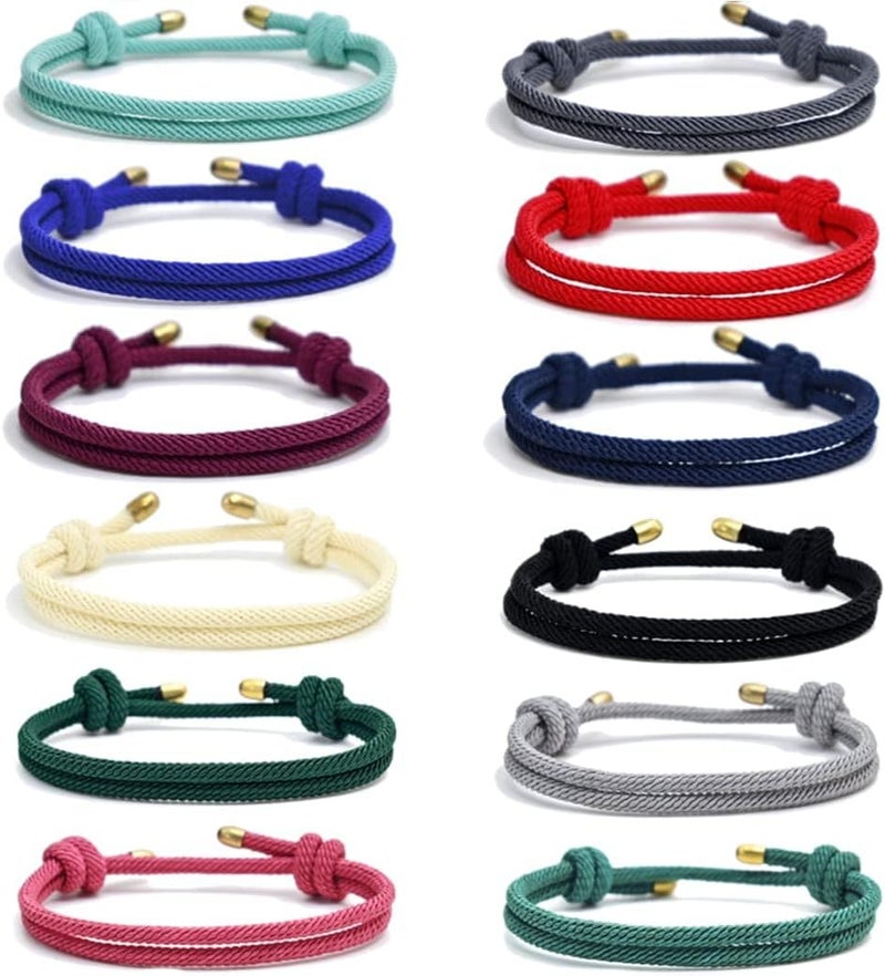 Excefore Nautical Braided Handmade Rope String, 12 Pcs Adjustable Braided Friendship Bracelets, Boho Braid Rope Surfer Jewelry, for Men Women Unisex bracelets - Image 1