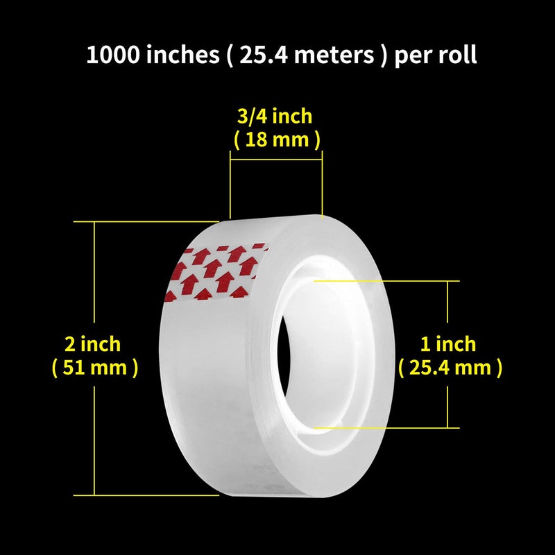 PCKPGON Transparent Tape Refills, 12 Rolls, 3/4 x 1000 Inches, 1 inch Core, Clear Desk Refillable Tape Dispenser Refill Rolls, Glossy Gift Wrapping Tape, Engineered for Home Office School Use - Image 2