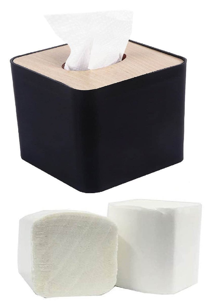 MDN Mist Square Wooden Top Facial Tissue Dispenser and Holder for Bathroom Vanity Countertops Bedroom Dressers Night Stands Desks Tables - Set of 2 (Black) - Image 4