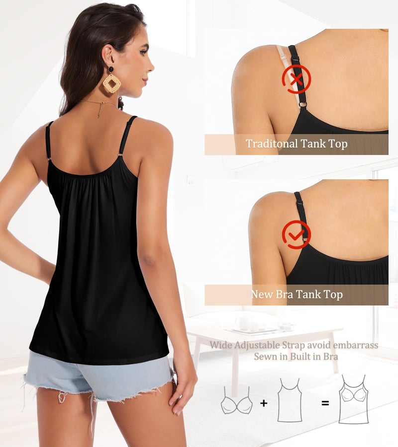 ANYFITTING Camisoles for Women with Built in Bra Adjustable Strap Tank Tops Cami Sleeveless Summer Tops for Workout Sleeping Traveling - Image 5