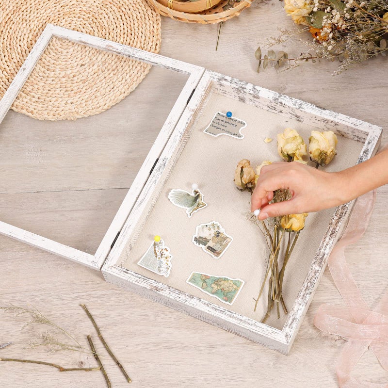 Califortree 11x14 Shadow Box Frame with Linen Back - Sturdy Rustic Memory Display Case of Flower, Pictures, Medals and More, Distressed White - Image 3