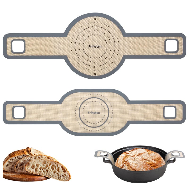 Sourdough Silicone Bread Sling Oval and Round NonStick Easy Clean Silicone Bread Mat for Dutch Oven Reusable With Extra Long Handles Silicone Bread baking Supplies tools accessoriesGray