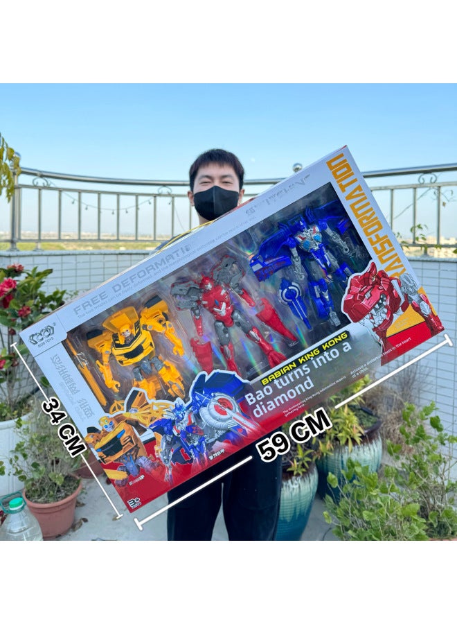 Deformation Toy Robot Car King Kong Wasp Optimus Warrior Hand Robot Boy Model Toy-Color:H39 Optimus Wasp Dinosaur Combination Set - Image 1