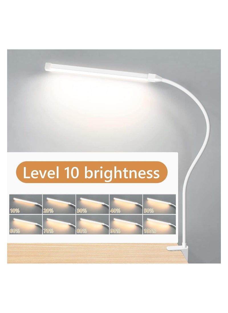 Arabest LED Desk lamp with Clamp, Eye-Caring Clip on Lights for Home Office, 3 Modes 10 Brightness, Long Flexible Gooseneck,Metal, Swing Arm Architect Task Table Lamps (White)  - Image 5