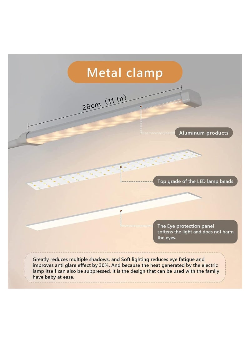 Arabest LED Desk lamp with Clamp, Eye-Caring Clip on Lights for Home Office, 3 Modes 10 Brightness, Long Flexible Gooseneck,Metal, Swing Arm Architect Task Table Lamps (White)  - Image 4