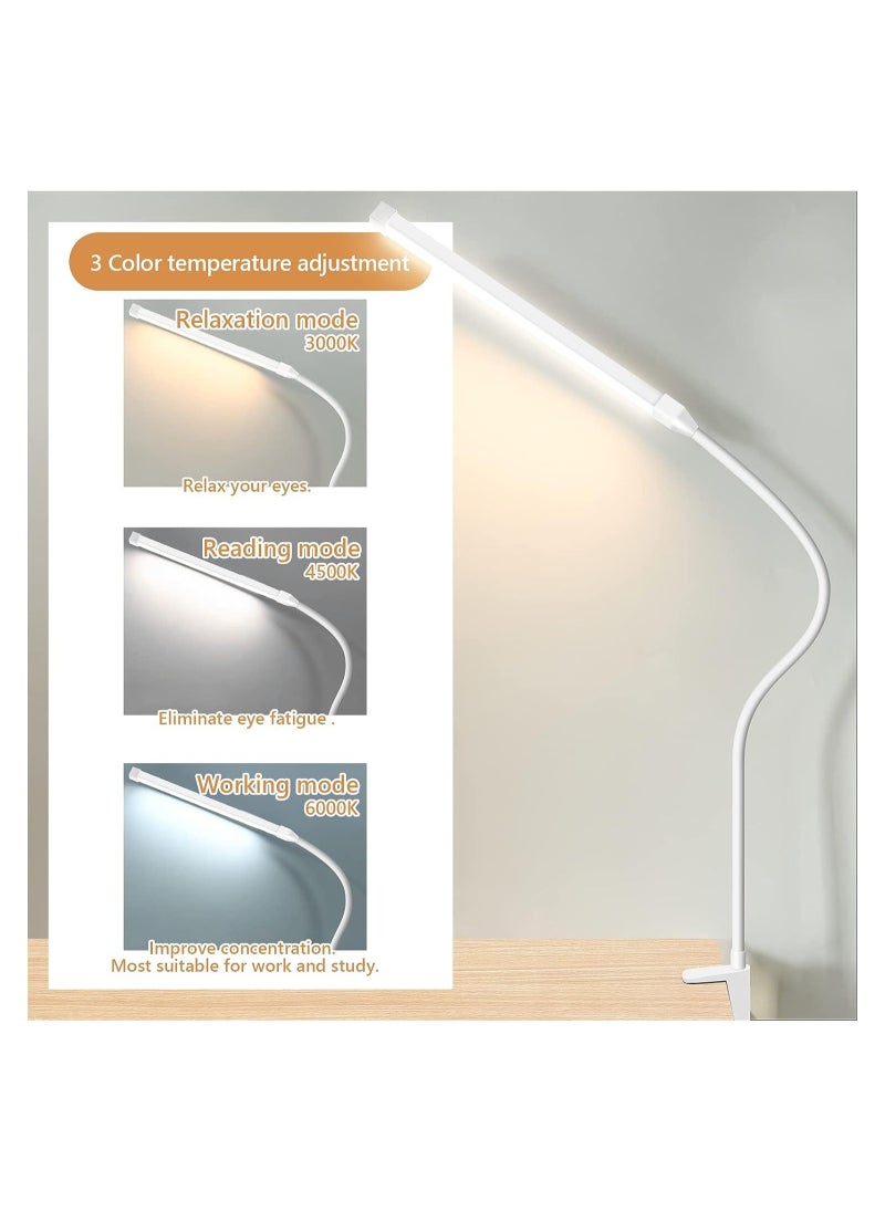 Arabest LED Desk lamp with Clamp, Eye-Caring Clip on Lights for Home Office, 3 Modes 10 Brightness, Long Flexible Gooseneck,Metal, Swing Arm Architect Task Table Lamps (White)  - Image 2
