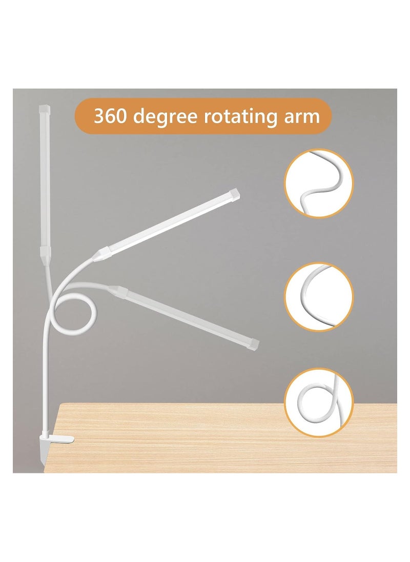 Arabest - LED Desk lamp with Clamp, Eye-Caring Clip on Lights for Home Office, 3 Modes 10 Brightness, Long Flexible Gooseneck,Metal, Swing Arm Architect Task Table Lamps (White) - Image 1