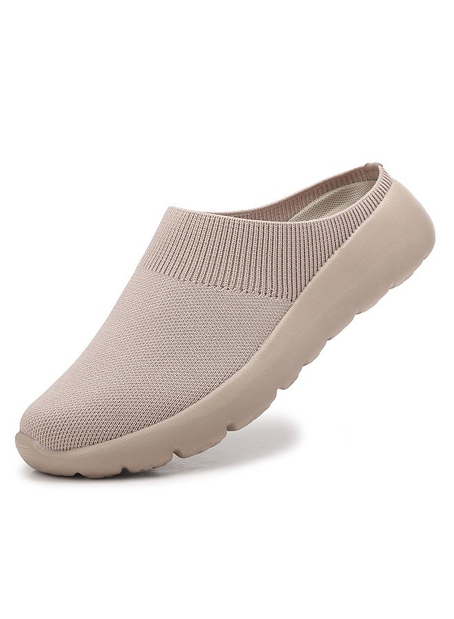 Sky View Mules for Women Slip on Shoes Knit Flats Lightweight Breathable Comfortable Walking Shoes - Image 1
