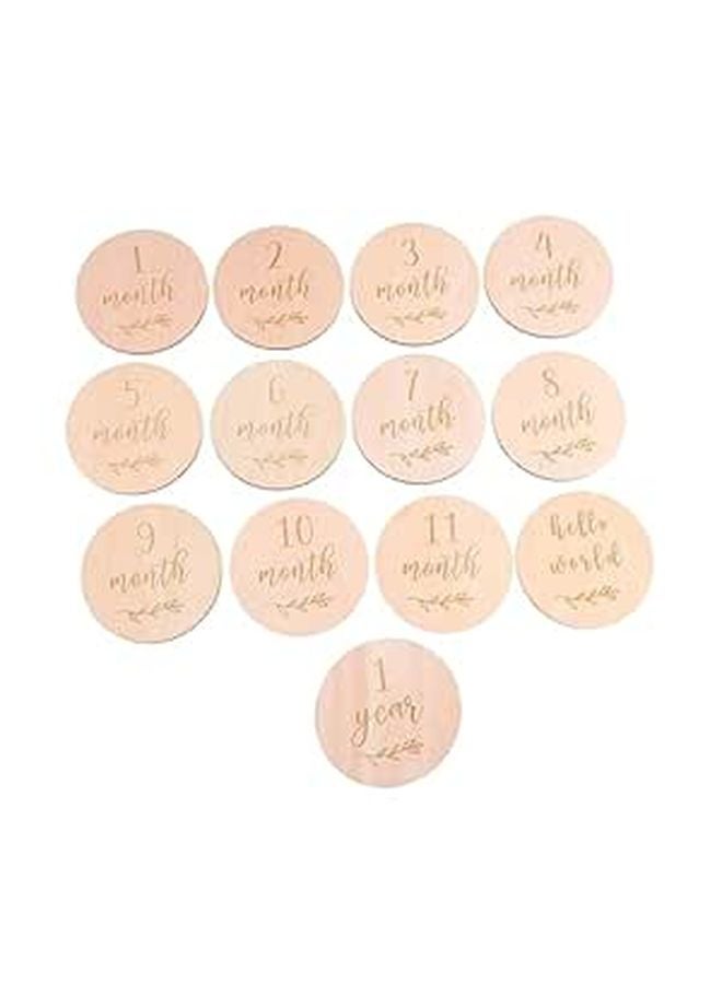 13Pcs Wooden Monthly Growth Cards For Newborn Photography Props Milestone Commemorative - Image 1