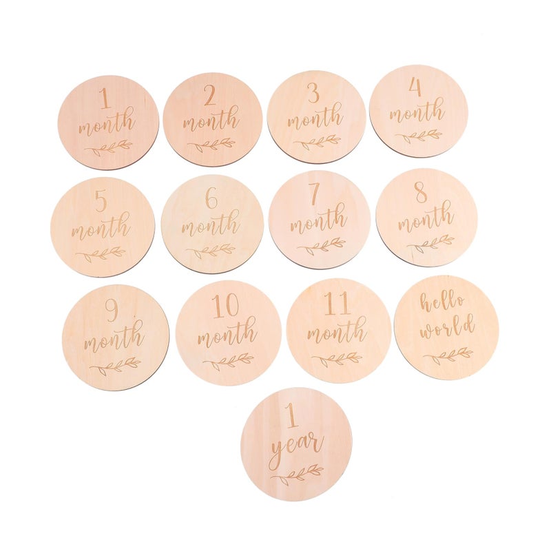 13Pcs Wooden Monthly Growth Cards For Newborn Photography Props Milestone Commemorative - Image 2