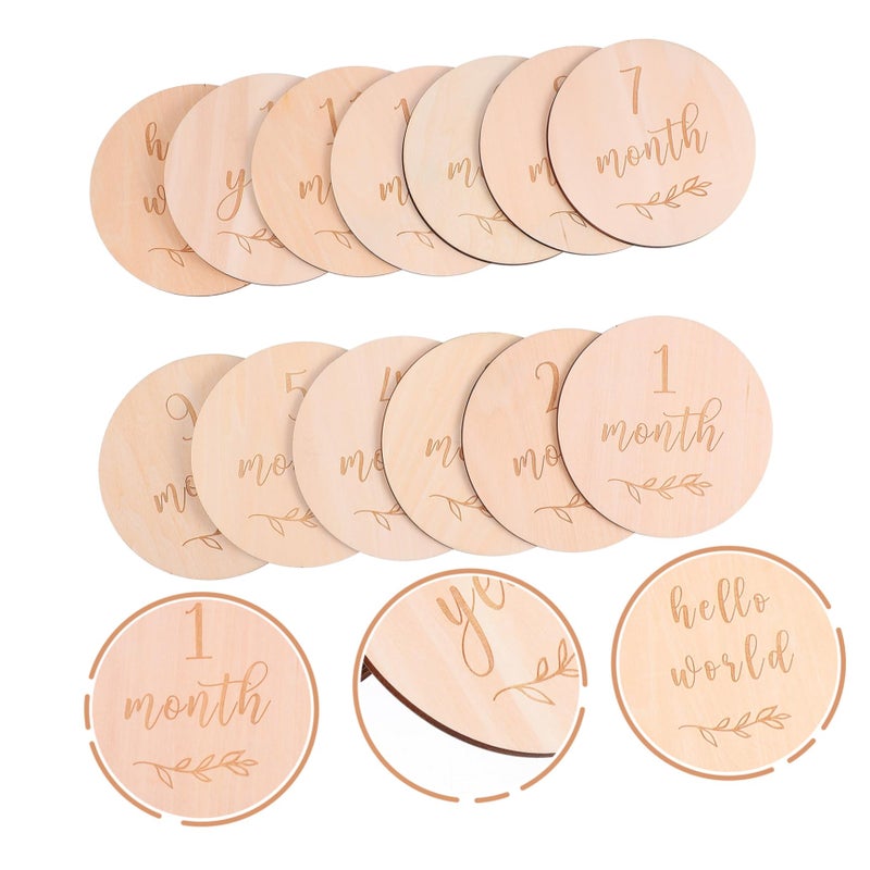 13Pcs Wooden Monthly Growth Cards For Newborn Photography Props Milestone Commemorative - Image 3