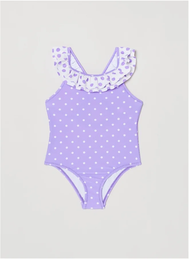 او في اس OVS One-Piece Swimsuit With Flounce And Polka Dot Print