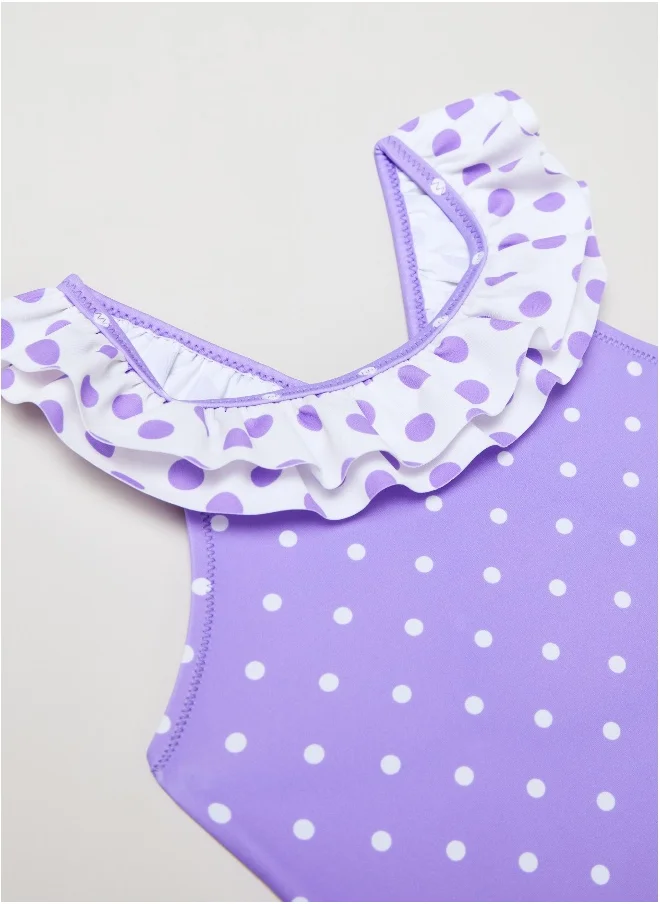 او في اس OVS One-Piece Swimsuit With Flounce And Polka Dot Print