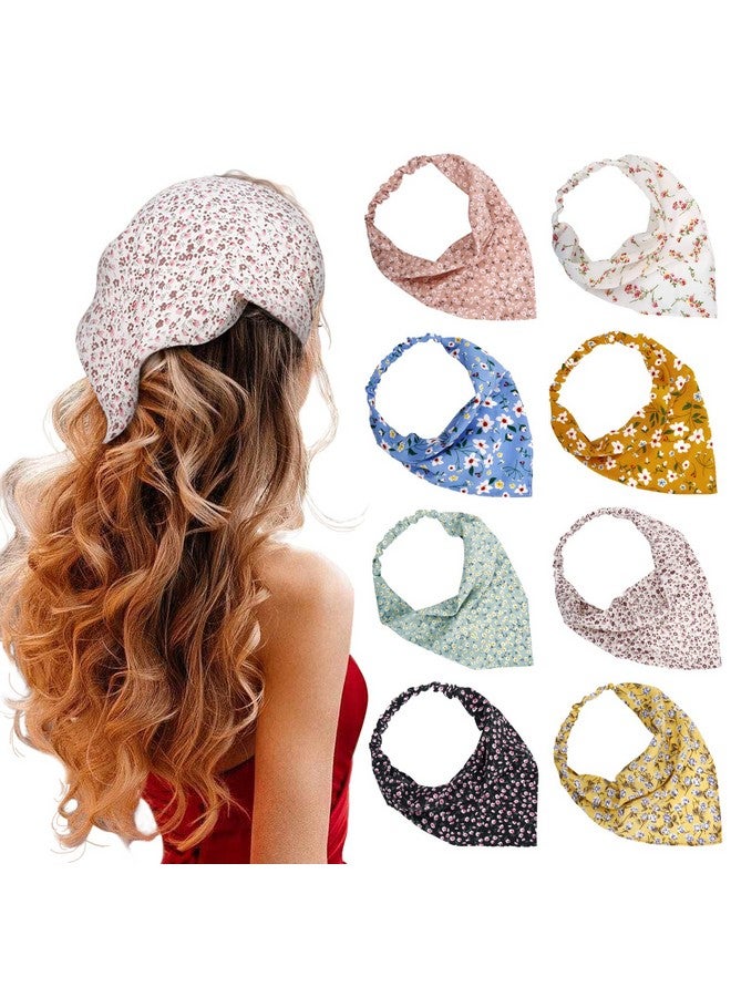 Tobeffect Obeffect 8 Pack Hair Scarves Headband Elastic Boho Bandanas Scarf Floral Chiffon Head Kerchief With Hair Pins For Women Girls Farmhouse Hair Accessories  - Image 2